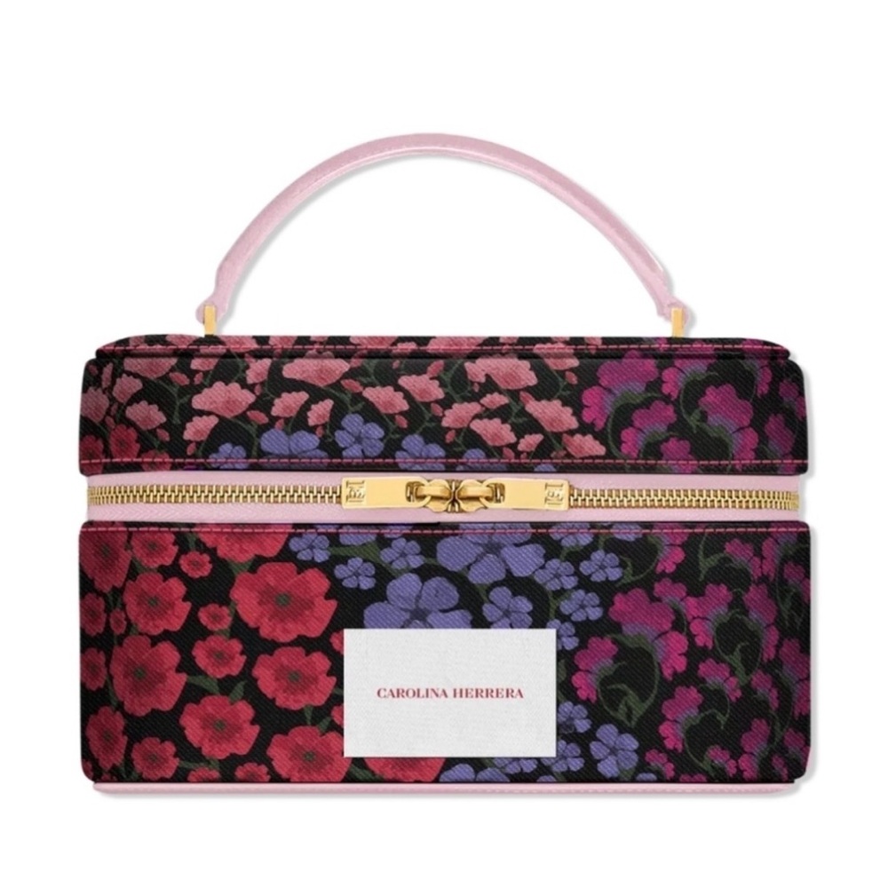 Carolina Herrera Floral Pink and Purple Top-Handle Cosmetic Case